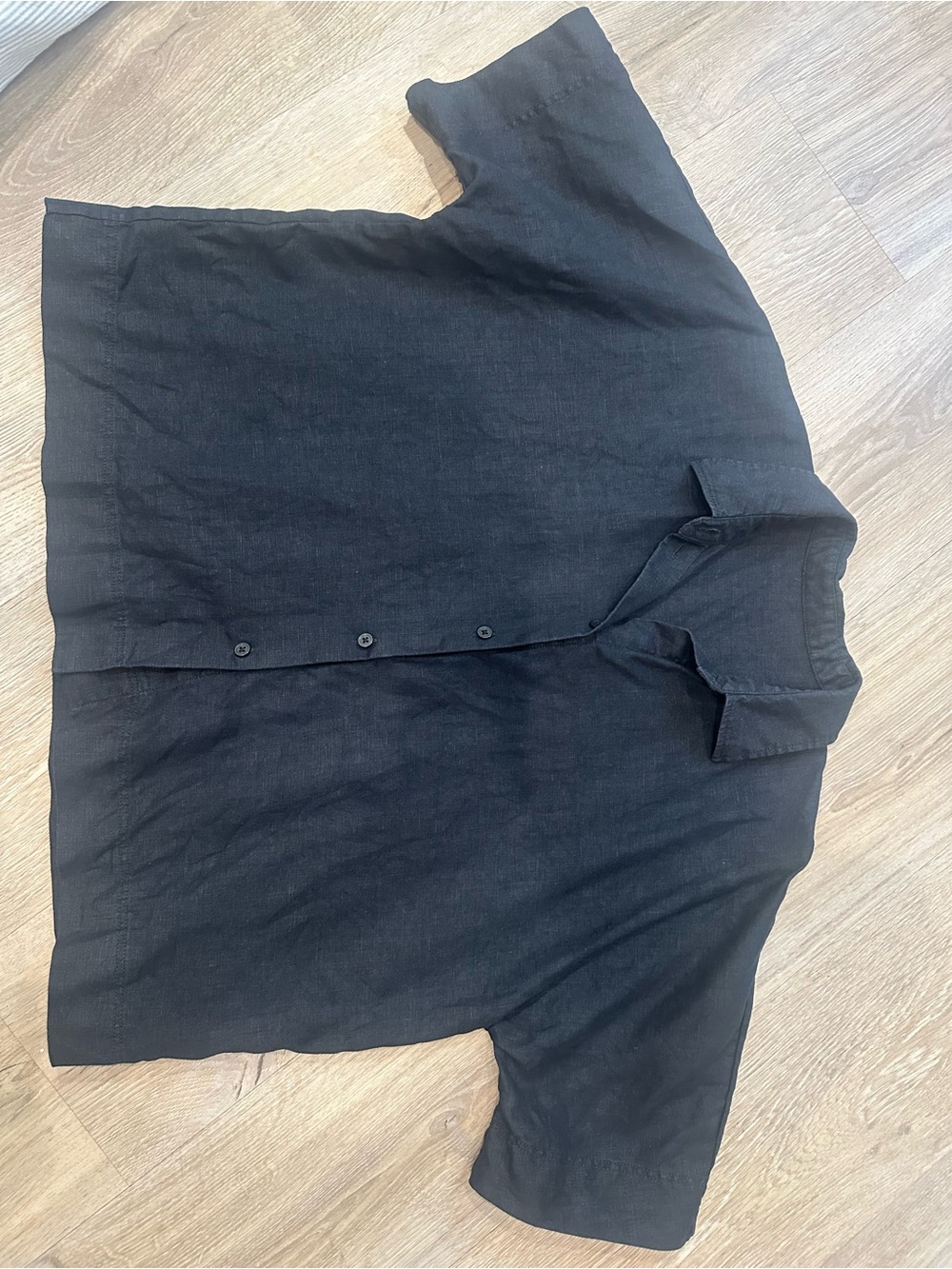 COS Black Short-Sleeve Linen Button-Up Shirt